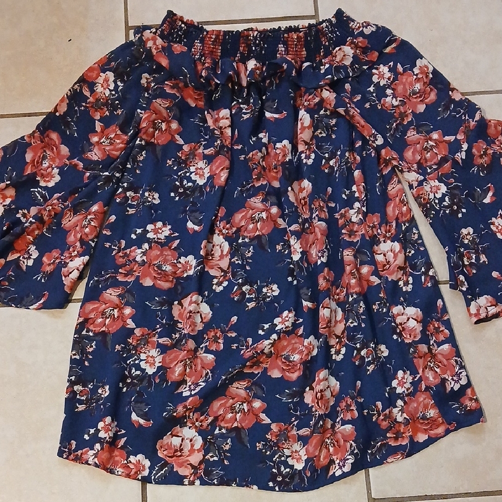 ALTER'D STATE Womens Size M Floral Off-Shoulder Bell Sleeved Dress Or Tunic Top